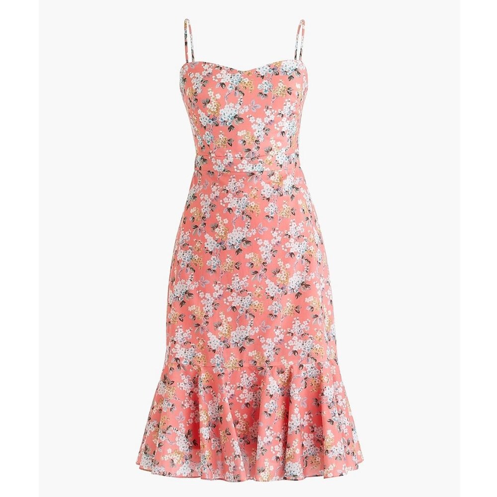 NEW J. Crew Ruffle-Hem Midi Dress in Liberty Josephine Floral Pink Womens Size 2